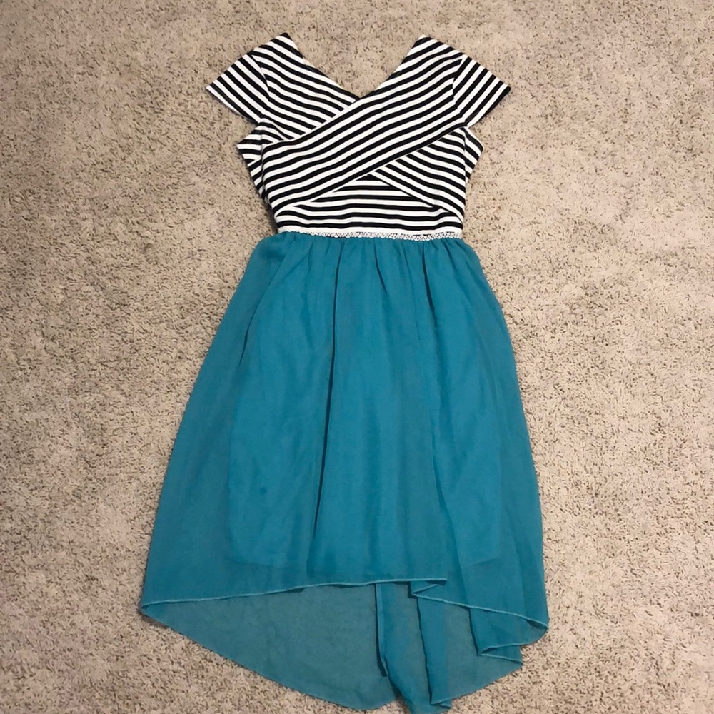 Blue black and white dress